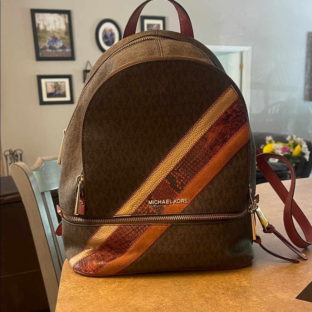 Michael Kors Men's Backpack with Brown and Red Stripes